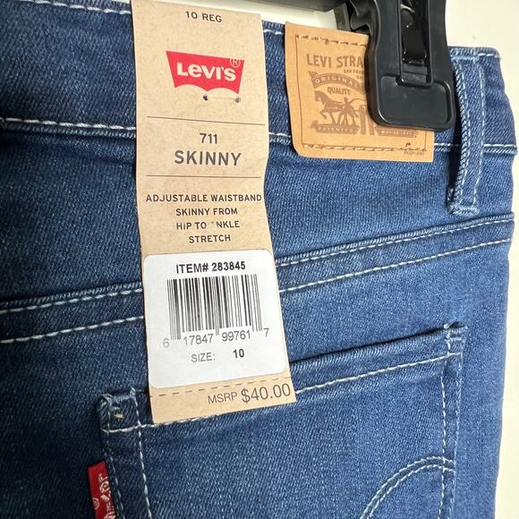 Levi's 711 Skinny Jeans 10 Girls Dark Wash Stretch Denim Adjustable Waist Ankle - Picture 6 of 8